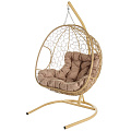Подвесное кресло 2-местное, 130х70х186 см, 200 кг, Home, бежевое, ротанг, подушка бежевая - фото 2
