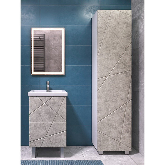 Шкаф Geometry 450, ЛДСП, МДФ, 29.6х45х189.8 мм, серый, пенал в ванную, VIGO, 243 бетон