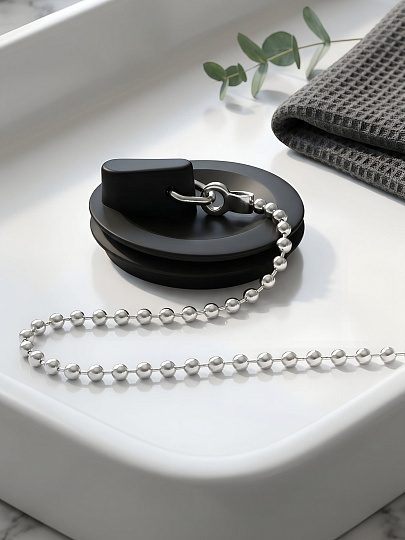Пробка для ванны MasterProf, резина, 4.5 см, с цепочкой, черные, ИС.110783