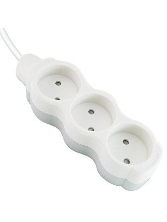 Удлинитель бытовой 3 гнезда, 1.5 м, ПВС, 2х0.75 мм², без заземления, 10 А, 250 В, с защитными шторками, бело-серый, TDM Electric, Люкс УЛ3, SQ1303-0223