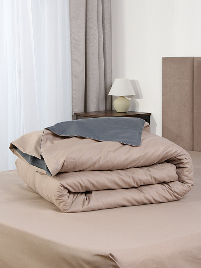 Пододеяльник евро, 200 х 220 см, 100% хлопок, поплин, темно-серый/бежевый, Silvano