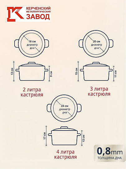 Набор посуды эмалированная сталь, 6 предметов, кастрюли 2,3,4 л, МП, Керченский металлургический завод, Тоскана-Экстра