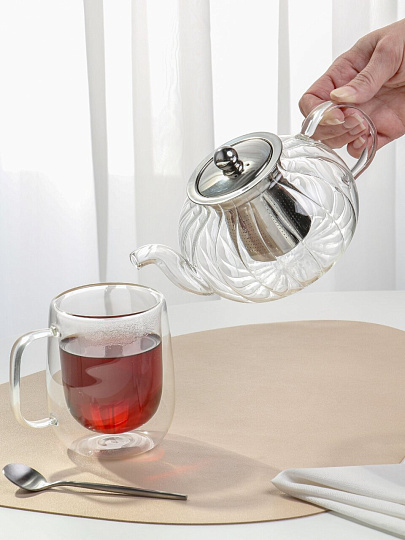 Чайник заварочный стекло, металл, 0.8 л, с ситечком, B050180