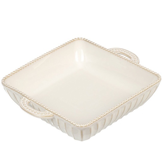 Форма для запекания и сервировки керамика, 21х25х5 см, квадратная, с ручками, белая, BY Collection, 826-373