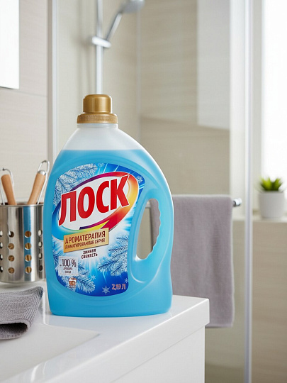 Гель для стирки Лоск, 2.19 л, для белого и цветного белья, Ароматерапия Зимняя свежесть