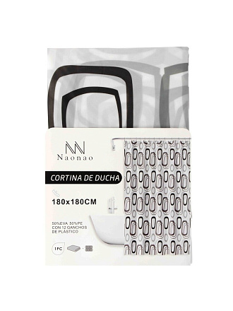 Штора для ванн 180х180 см, Peva, Naonao, серо-белая, A310142