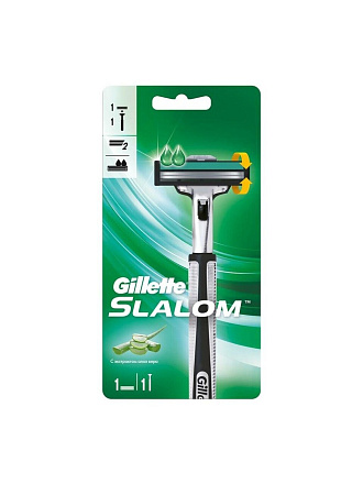 Станок для бритья Gillette, Slalom Plus, для мужчин, 2 лезвия, 1 сменная кассета