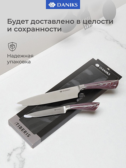 Набор ножей 2 предмета, 20 см, 12.5 см, нержавеющая сталь, рукоятка пластик, Daniks, Тибр, JA202042002