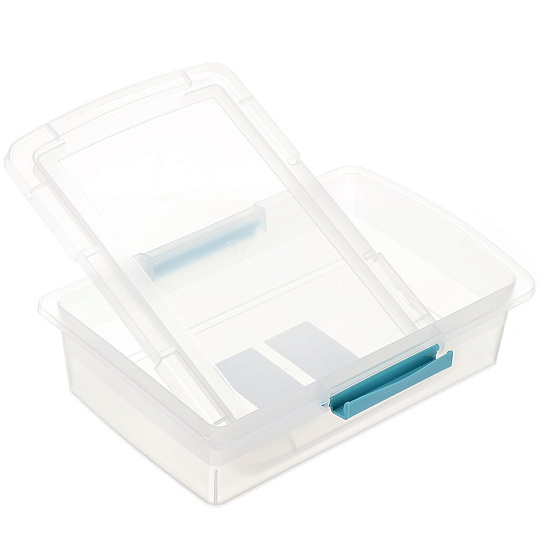 Ящик хозяйственный 1.9 л, 17х25.5х7 см, с крышкой, с защелками, прозрачный, небесный, BranQ, Laconic mini, BQ2495ПРНБС