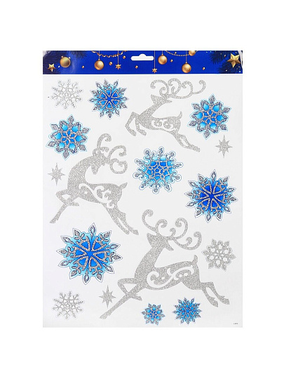 Наклейка на стекло, 41х29 см, Снежинки и Олени, SYTH-282282