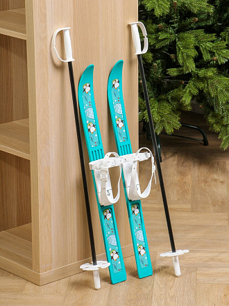 Лыжи для детей, 66 см, с палками, 75 см, универсальное крепление, в сетке, Олимпик-спорт Пингвины, 325210-00