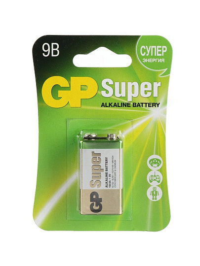 Батарейка GP, 9V (6LR61), Alkaline Super, щелочная, 9 В, блистер, 02786