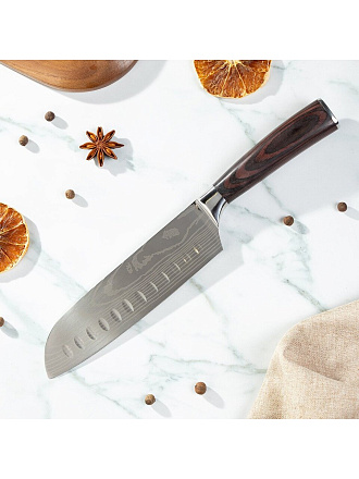 Нож кухонный Daniks, Classic G10, сантоку, нержавеющая сталь, 18 см, рукоятка дерево, Y4-8913