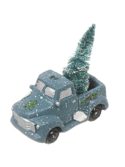 Фигурка МДФ, Грузовичок с елкой, 12х5х6.5 см, новогодняя, с подсветкой, на батарейках, синяя, Y4-8430
