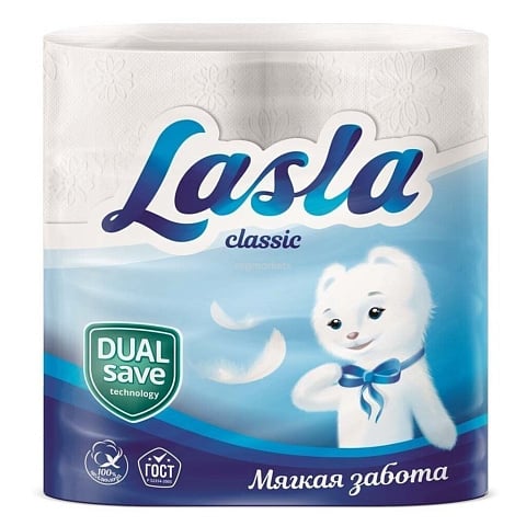 Туалетная бумага Lasla, Classic, 2 слоя, 4 шт, 15 м, с втулкой