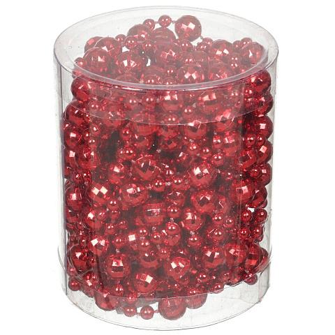 Бусы новогодние пластик, 0.8х500 см, круглые, красные, Merry christmas, SY16-89