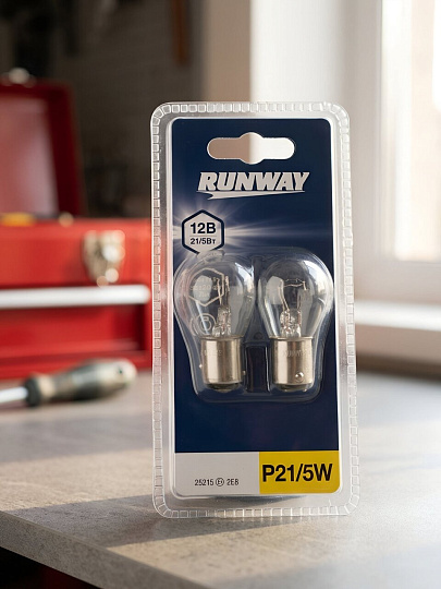 Лампа автомобильная Runway, RW-P21/5W-b, P21/5W 12В 21/5w, 2 шт, блистер