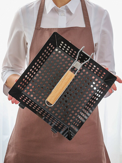 Решетка барбекю Гурман, металл, антипригарное покрытие, рукоятка дерево, 290х280х23+4 мм, CB030