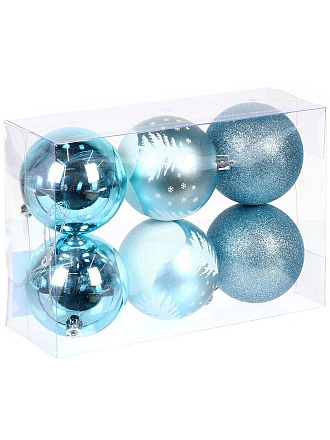 Елочный шар 6 шт, голубой, 8 см, SSYQB-0122375