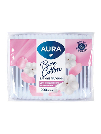 Ватные палочки 200 шт, полиэтилен, Aura, 2953