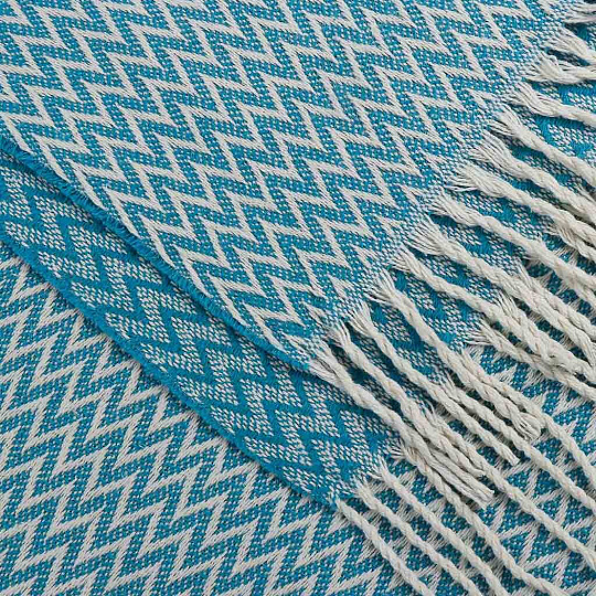 Плед 1.5-спальный, 140х200 см, 50% хлопок, 30% полиэстер, 20% пан, Vladi, Валенсия, Антонио, белый, бирюзовый