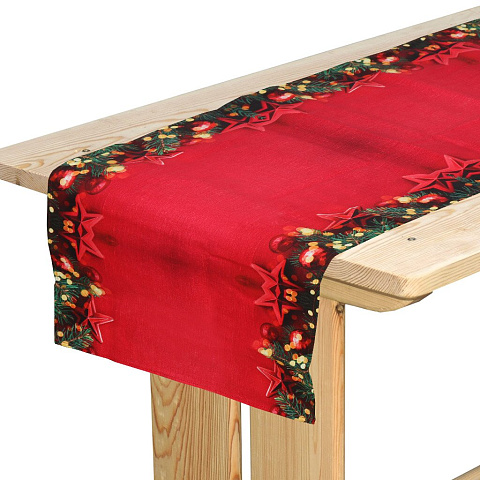 Дорожка для стола 45х180 см, 100% хлопок, 200 г/м2, Новогодние звезды на ветвях, красная
