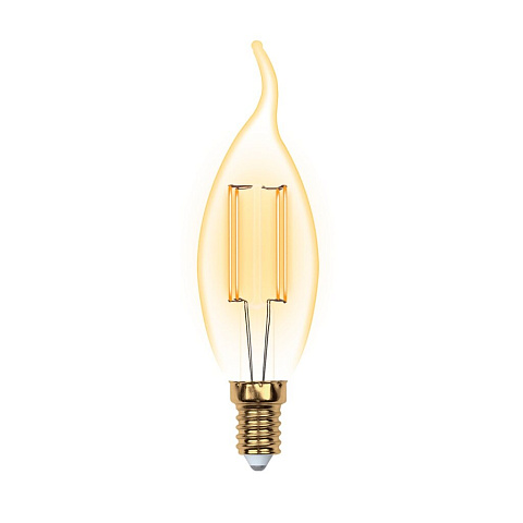 Лампа светодиодная E14, 5 Вт, 40 Вт, 230 В, свеча на ветру, нитевидная, свет теплый белый, Uniel, Vintage, золотистая колба