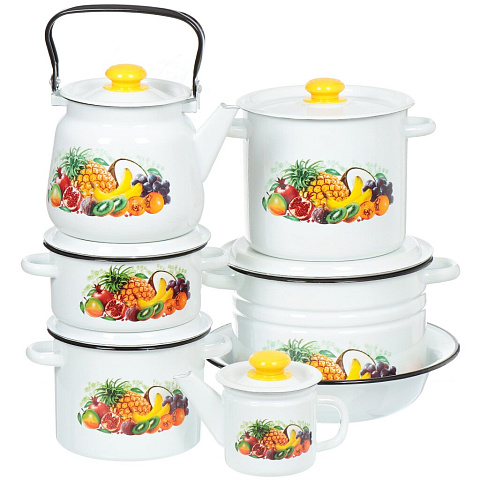 Набор эмалированной посуды Сибирские товары Эквадор 25 N25B80 (кастрюля 2+3.5+5.5+8 л, чайник 1+3.5 л, салатник 4 л), 11 предметов