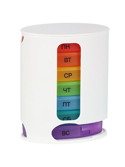 Таблетница для лекарств 9.6х5.7х12 см, белая, на 7 дней, 4 приема, пластик, Aqwin, BS0313J