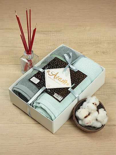 Набор полотенец 2 шт, 50х90 см, 100% хлопок, 420 г/м2, Silvano, Агат, серо-зеленый, пудрово-фисташковый, Узбекистан