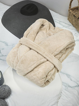 Халат унисекс, махровый, 100% полиэстер, бежевый, L, 48-50, 113х60х50 см, A160101