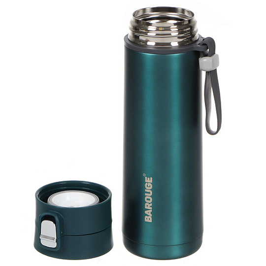 Термобутылка нержавеющая сталь, 0.48 л, узкая горловина, Barouge, колба нержавеющая сталь, темно-бирюзовая, BT-005