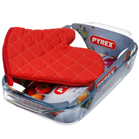 Форма для запекания стекло, 25х39 см, прямоугольная, + варежка, Pyrex, Optimum, 409B000NY