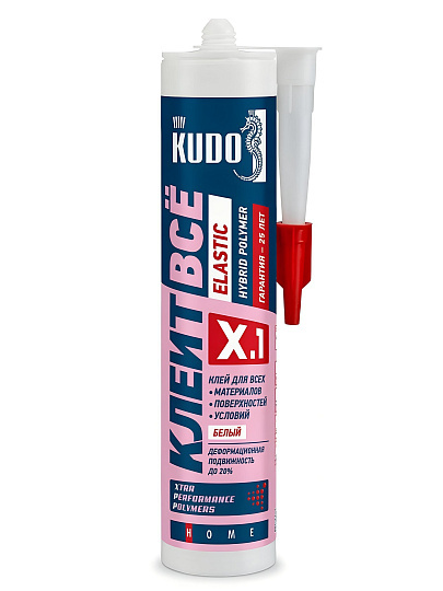 Клей-герметик KUDO, универсальный, белый, однокомпонентный, 280 мл, KX-1W, Elastic Клеит все