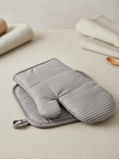 Набор кухонный 2 шт, варежка 30х17 см, прихватка 17.5х17.5 см, полиэстер, серый, B180064