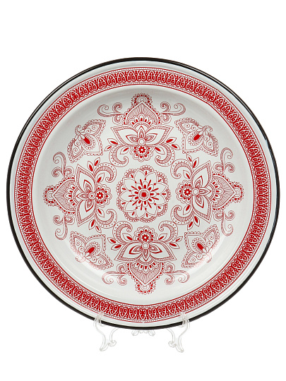 Блюдо эмалированная сталь, 3.5х35.5 см, красное, Индийский-2, Сибирские товары, С0808.0*66