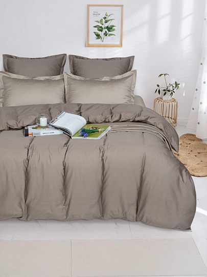 Постельное белье простыня 160х200 см, 2 наволочки 70х70 см, пододеяльник 175х215 см, простыня на резинке, АртПостель, сатин, Бронза