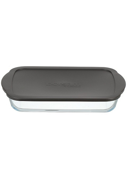 Форма для запекания стекло, 25х40х6 см, 3.85 л, прямоугольная, с крышкой, Borcam, 59124GREY