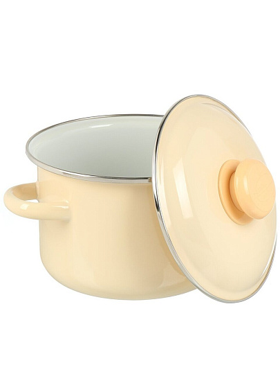 Кастрюля эмалированная сталь, 2 л, крышка сталь, цилиндрическая, Сибирские товары, 9MD161P, слоновая кость, индукция