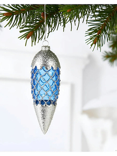 Елочное украшение Шишка Синий перламутр, синее, 6х18 см, стекло, XF24-SC033