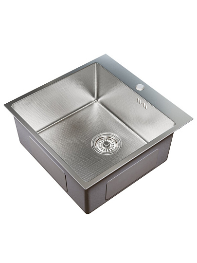 Мойка кухонная врезная, Mixline, Pro, нержавеющая сталь, 500х500х200 мм, 3 мм, выпуск 3 1/2", с сифоном, Нано декор, сатин