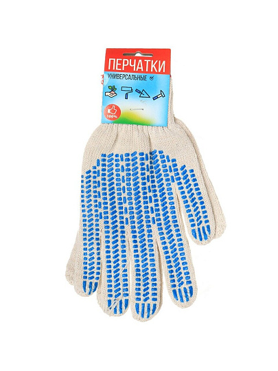 Перчатки х/б, ПВХ покрытие, волна, 7.5 класс вязки, 5 нитей, белая основа, утолщенный, рисунок в ассортименте, Люкс, европодвес