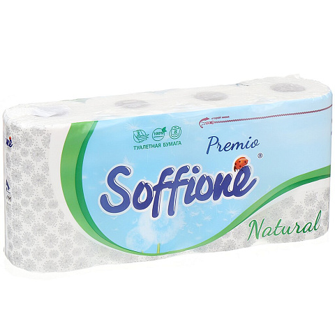 Туалетная бумага Soffione, Premio, 3 слоя, 8 шт, 18.75 м, с втулкой, белая