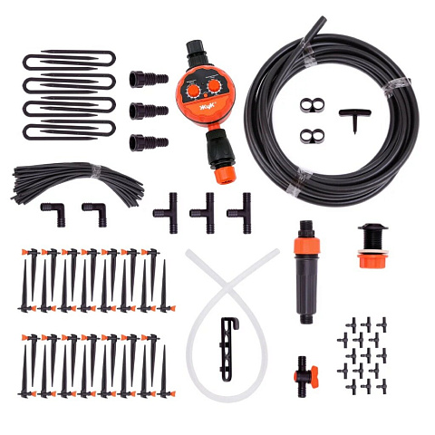 Набор для капельного полива с регулируемыми капельницами, от емкости, на 60 растений, с таймером, Жук, 7305-00