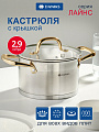 Кастрюля нержавеющая сталь, 2.9 л, крышка стекло, круглая, Daniks, Лайнс, SD-072-18, индукция