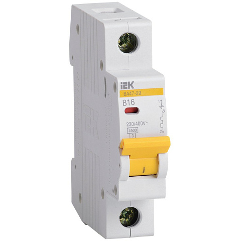 Автоматический выключатель IEK, ВА47-29, 1 полюс, 16, 4.5 кА, B, MVA20-1-016-B