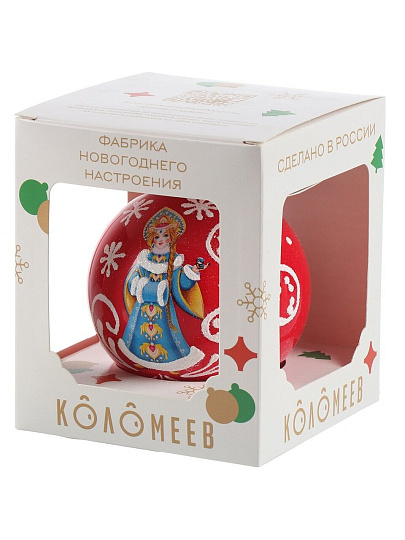 Елочный шар Расписная Снегурочка, красный, 8 см, в подарочной упаковке, КУ-80-214019/1