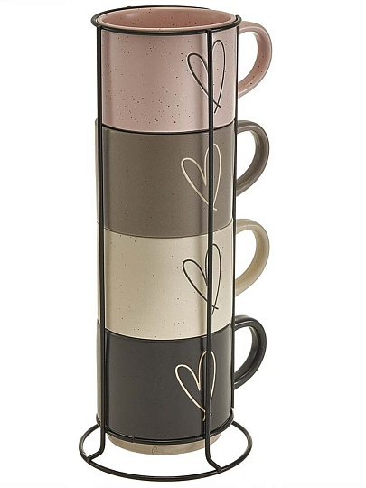 Набор кружек керамика, 4 шт, 400 мл, Love, Ф11-053L/4, металлическая подставка