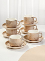 Набор чайный керамика, 12 предметов, на 6 персон, 200 мл, Бежевый мрамор, Y6-10273/B060121, подарочная упаковка