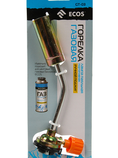 Горелка газовая 190х39х67 мм, цанговый захват, портативная, ручное зажигание, Ecos, GT-03, 005915
